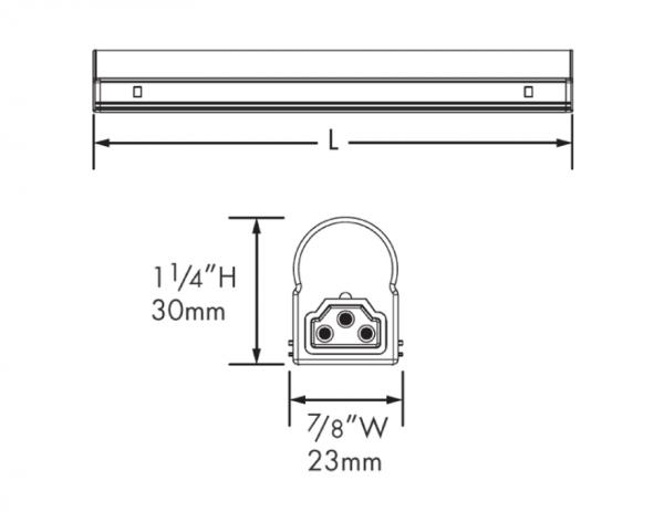 LED U Series Slim Line Light Fixture - Line Drawing