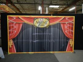 RENTAL: Extrusion Backwall with SEG Fabric Graphics and (4) Clear Acrylic Shelves -- Image 1