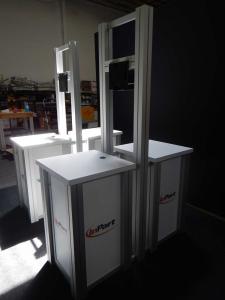 (2) Double-Sided Rental Kiosks with RE-1219 Square Pedestals with Locking Doors