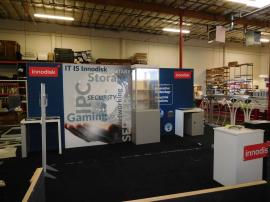 Custom eSmart Sustainable Inline with Tension Fabric Graphics, Showcase Tower, Locking Counter, Closet, and Aero Overhead Hanging Sign