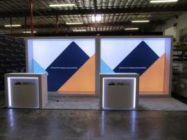 (2) VK-1340 Custom Inline Exhibits with SuperNova Backlit Fabric Graphics and (2) MOD-1563 Counters with Locking Storage