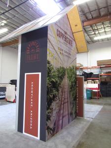 Custom Hybrid Island: 16 ft Tower with a Backlit Fabric Graphic on One Side and a SEG Fabric Graphic on the Other Sid