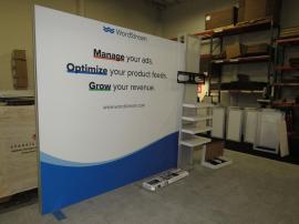 ECO-1066-A ecoSmart Sustainable Exhibit with Aluminum Extrusion Frame, FSC Wood Shelves, Fabric Graphics, and Monitor Mount