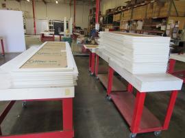 Custom White Powder-coated Safety Dividers with Aluminum Extrusion Frames and Plex Inserts and Headers